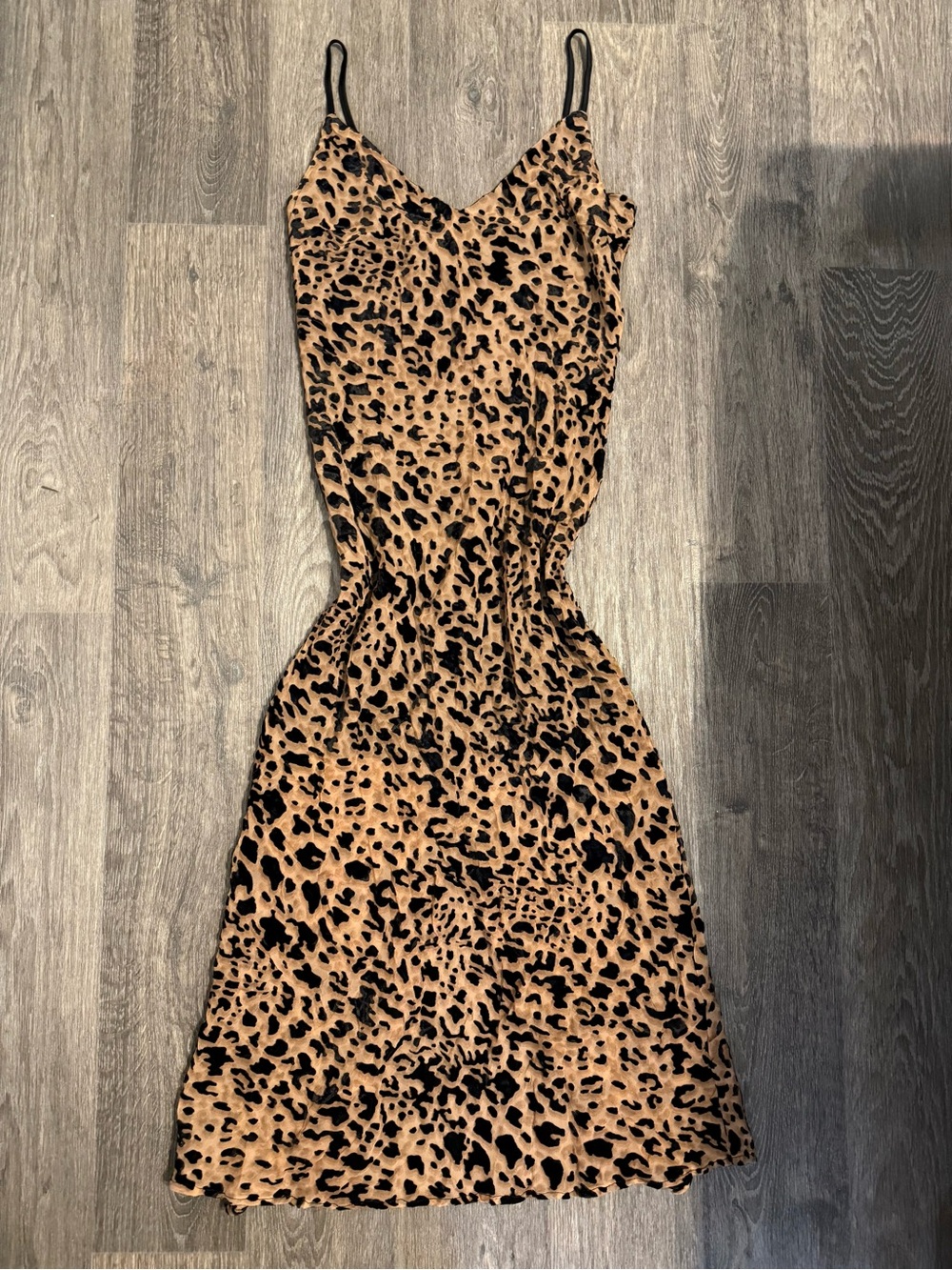 Leopard Print Midi Slip Dress in Tan and Black